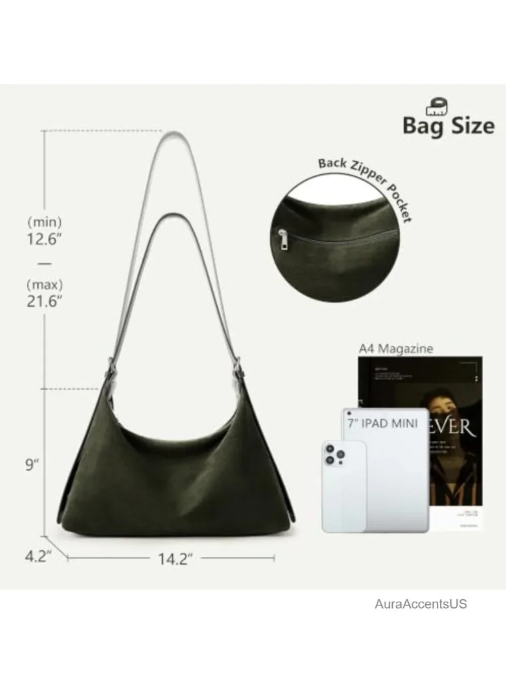 Faux Suede Crescent Hobo Tote Bag with Adjustable Strap
